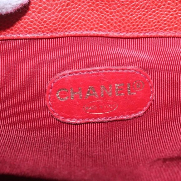 CHANEL Grained Calf Skin Backpack Grained Calf Skin Red Gold CC Auth 127574 main image 4